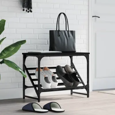 The Living Store Regal za čevlje črn 60x30x45 cm inženirski les - Regal Za Čevlje