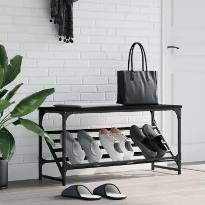 The Living Store Regal za čevlje črn 90x30x45 cm inženirski les - Regal Za Čevlje