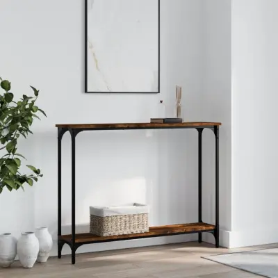 The Living Store Konzolna mizica dimljen hrast 100x22,5x75 cm inženirski les - Konzolna Mizica