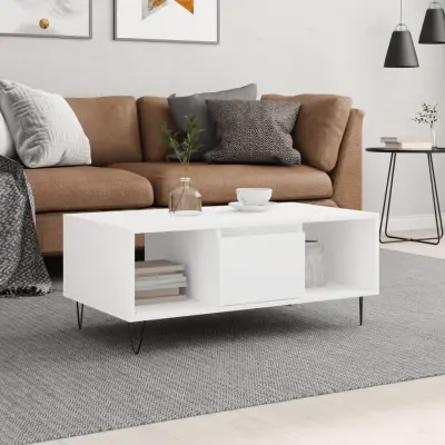 The Living Store Klubska mizica bela 90x50x36,5 cm inženirski les - Klubska Mizica