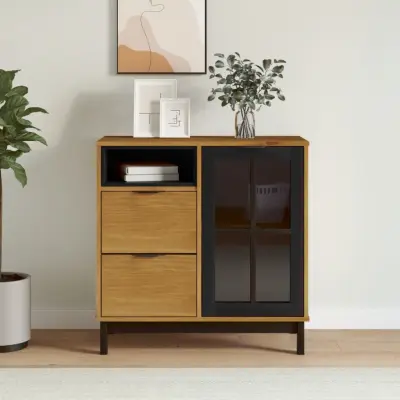 The Living Store Komoda s steklenimi vrati FLAM 80x40x80 cm trdna borovina - Komoda