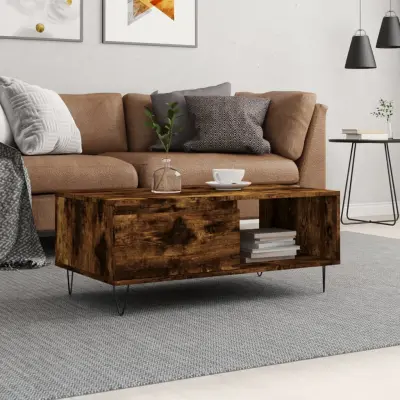 The Living Store Klubska mizica dimljeni hrast 90x50x36,5 cm inženirski les - Klubska Mizica