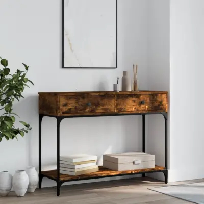The Living Store Konzolna mizica dimljen hrast 100x34,5x75 cm inženirski les - Konzolna Mizica