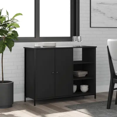The Living Store Komoda črna 100x33x75 cm inženirski les - Komoda