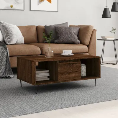 The Living Store Klubska mizica rjav hrast 90x50x36,5 cm inženirski les - Klubska Mizica