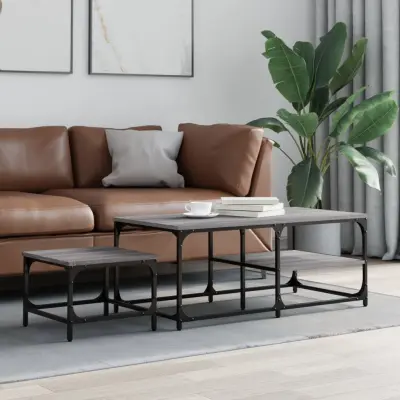 The Living Store Komplet mizic 2-delni sivi sonoma inženirski les - Komplet Klubskih Mizic
