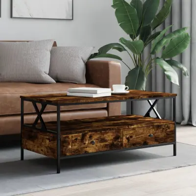 The Living Store Klubska mizica dimljeni hrast 100x51x45 cm inženirski les - Klubska Mizica