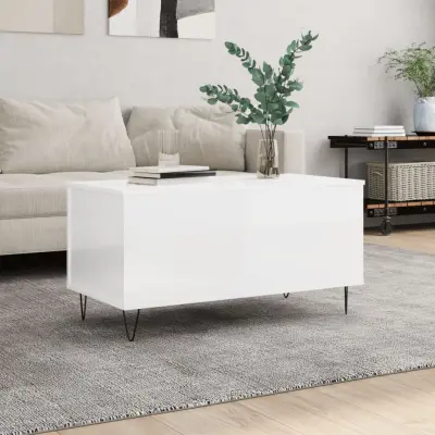 The Living Store Klubska mizica visok sijaj bela 90x44,5x45 cm inženirski les - Klubska Mizica