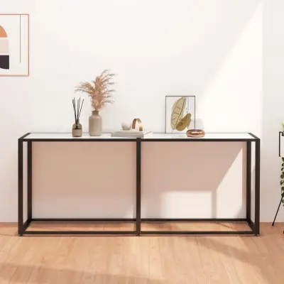 The Living Store Konzolna mizica beli marmor 180x35x75,5 cm kaljeno steklo - Konzolna Mizica