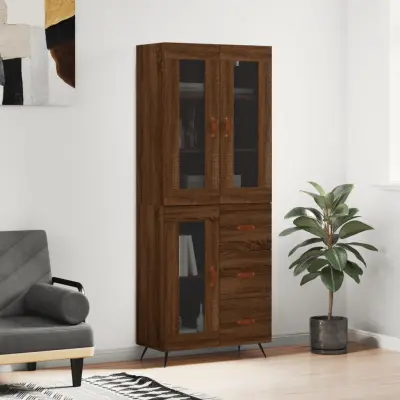 The Living Store Visoka komoda rjav hrast 69,5x34x180 cm inženirski les - Visoka Omarica