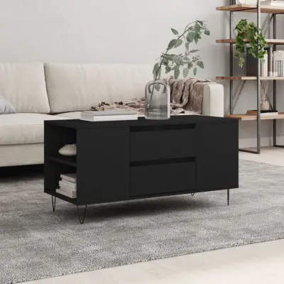 The Living Store Klubska mizica črna 102x44,5x50 cm inženirski les - Klubska Mizica