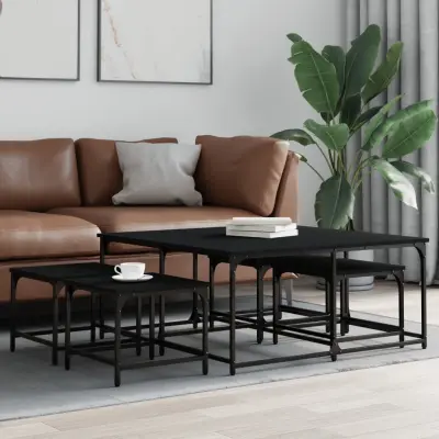 The Living Store Komplet klubskih mizic 5-delni črn inženirski les - Komplet Klubskih Mizic