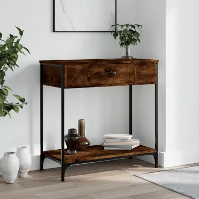 The Living Store Konzolna mizica dimljen hrast 75x34,5x75 cm inženirski les - Konzolna Mizica
