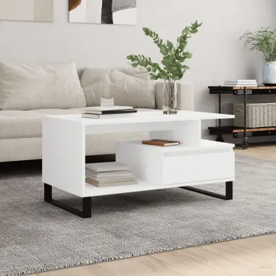 The Living Store Klubska mizica bela 90x49x45 inženirski les - Klubska Mizica