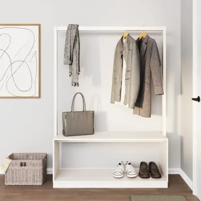 The Living Store Stojalo za oblačila in čevlje belo 113x40x157,5 cm borovina - Stojalo Za Oblačila