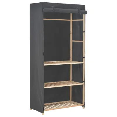 The Living Store Garderobna omara 3-nadstropna 79x40x170 cm sivo blago - Garderobna Omara