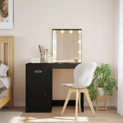 The Living Store Toaletna mizica z LED lučkami črna 90x42x132,5 cm - Toaletna Mizica