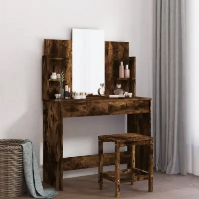 The Living Store Toaletna mizica z ogledalom dimljeni hrast 96x39x142 cm - Toaletna Mizica