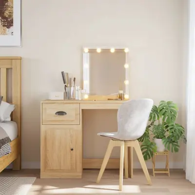The Living Store Toaletna mizica z LED lučkami sonoma hrast 90x42x132,5 cm - Toaletna Mizica