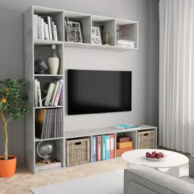 The Living Store Knjižna omara/TV omara 3-delna betonsko siva 180x30x180 cm - Knjižna Omarica