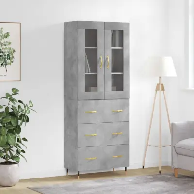 The Living Store Visoka komoda betonsko siva 69,5x34x180 cm inženirski les - Visoka Omara