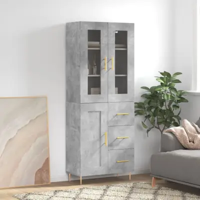 The Living Store Visoka komoda betonsko siva 69,5x34x180 cm inženirski les - Visoka Omarica