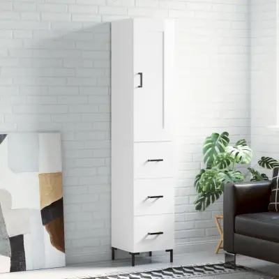 The Living Store Visoka omara visok sijaj bela 34,5x34x180 cm inženirski les - Visoka Omarica