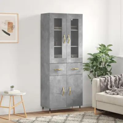The Living Store Visoka komoda betonsko siva 69,5x34x180 cm inženirski les - Visoka Omara