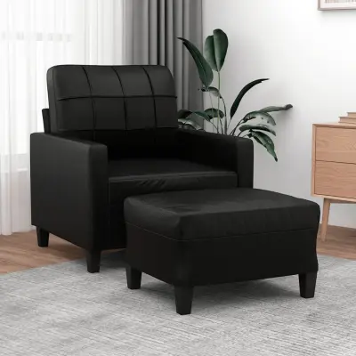 The Living Store Fotelj s stolčkom za noge črn 60 cm umetno usnje - Kavč S Stolčkom Za Noge