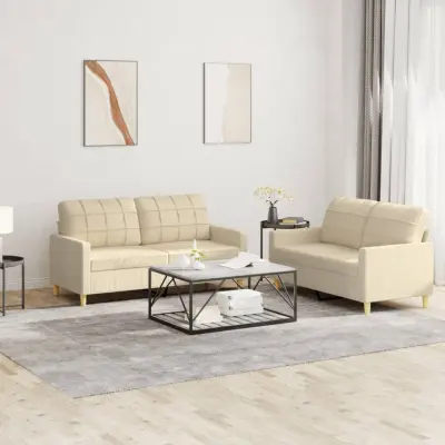 The Living Store Sedežna garnitura 2-delna z blazinami krem blago - Sedežna Garnitura