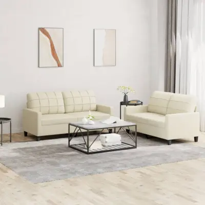 The Living Store Sedežna garnitura 2-delna z blazinami krem umetno usnje - Sedežna Garnitura