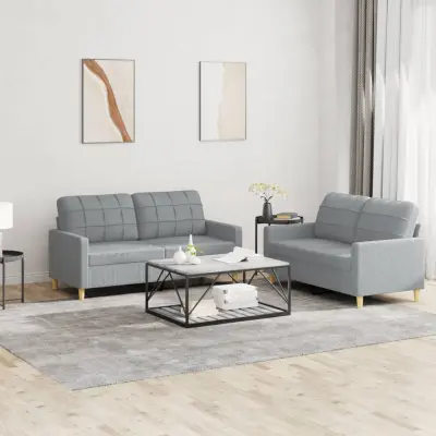 The Living Store Sedežna garnitura 2-delna z blazinami svetlo sivo blago - Sedežna Garnitura
