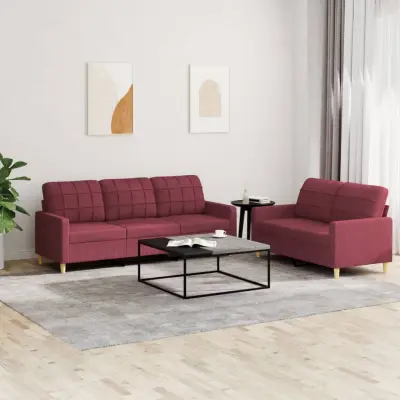 The Living Store Sedežna garnitura 2-delna z blazinami vinsko rdeče blago - Sedežna Garnitura