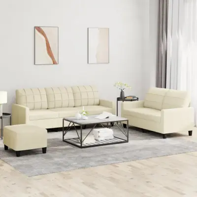 The Living Store Sedežna garnitura 3-delna z blazinami krem umetno usnje - Sedežna Garnitura