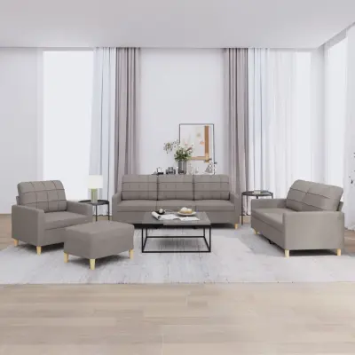 The Living Store Sedežna garnitura 4-delna z blazinami taupe blago - Sedežna Garnitura