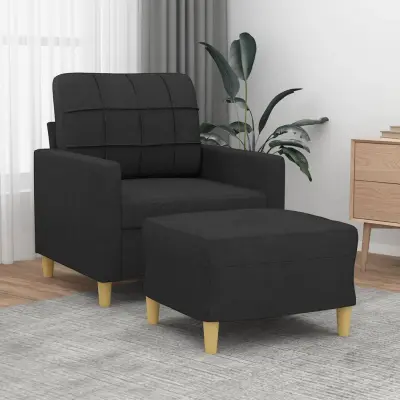 The Living Store Fotelj s stolčkom za noge črn 60 cm blago - Kavč S Stolčkom Za Noge