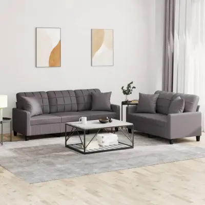 The Living Store Sedežna garnitura z vzglavniki 2-delna sivo umetno usnje - Sedežna Garnitura