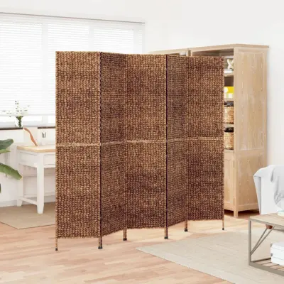 The Living Store Paravan s 5 paneli rjav 205x180 cm vodna hijacinta - Paravan