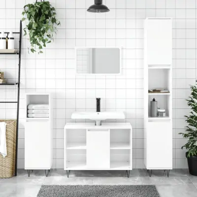 The Living Store Kopalniška omarica visok sijaj bela 30x30x100 cm inženirski les - Kopalniška Omarica