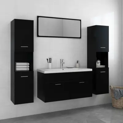 The Living Store Komplet kopalniškega pohištva črne barve iverna plošča - Komplet Kopalniškega Pohištva