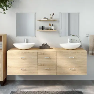 The Living Store Kopalniška garnitura 5-delna hrast inženirski les - Komplet Kopalniškega Pohištva