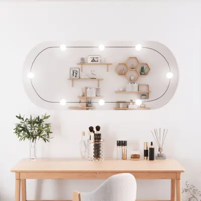 The Living Store Stensko ogledalo z LED lučkami 45x100 cm stekleno ovalno - Stensko Ogledalo Z LED Lučko