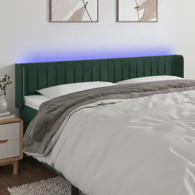 The Living Store LED posteljno vzglavje temno zeleno 203x16x78/88 cm žamet - LED Vzglavje