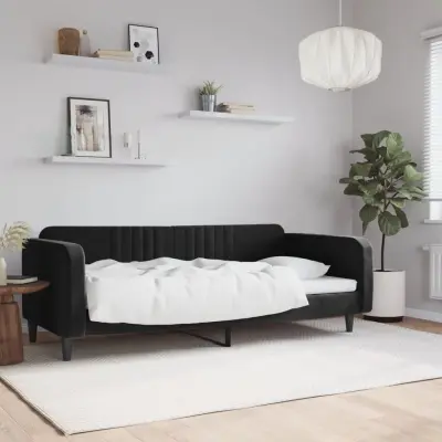 The Living Store Raztegljiva postelja črna 90x190 cm žamet - Raztegljiv Kavč
