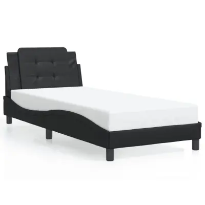 The Living Store Posteljni okvir z LED lučkami črn 90x190 cm umetno usnje - Posteljni Okvir