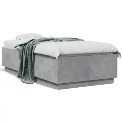 The Living Store Posteljni okvir z LED lučkami betonsko siv 75x190 cm inž. les - Posteljni Okvir