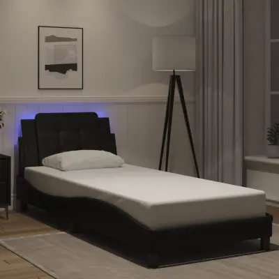 The Living Store Posteljni okvir z LED lučkami črn 100x200 cm umetno usnje - Posteljni Okvir