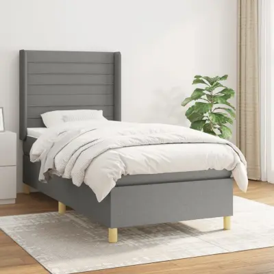 The Living Store Box spring postelja z vzmetnico temno siva 90x200 cm blago - Box Spring Postelja