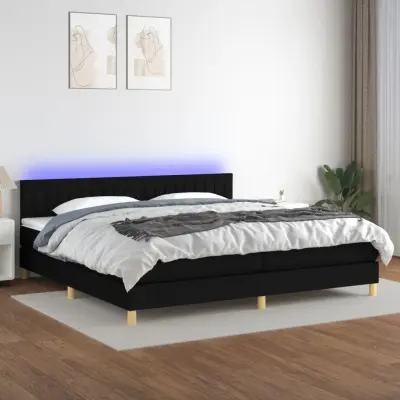 The Living Store Box spring postelja z vzmetnico LED črna 200x200 cm blago - Box Spring Postelja