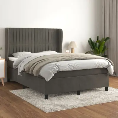 The Living Store Box spring posteljni z vzmetnico temno siv 140x190 cm žamet - Box Spring Postelja